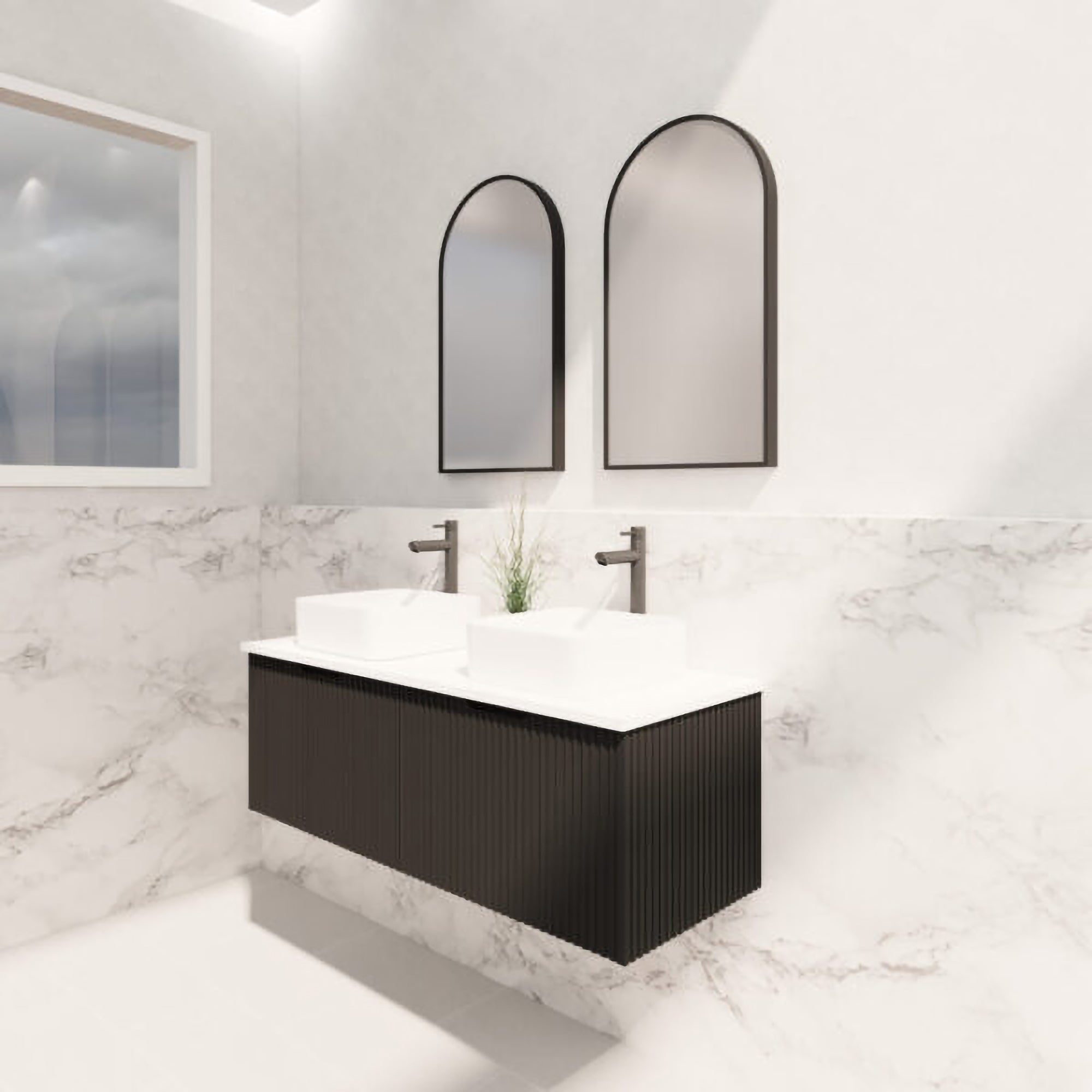 Vienna 1200mm Wall Hung Fluted Vanity Cabinet Double Bowl - Matte Black