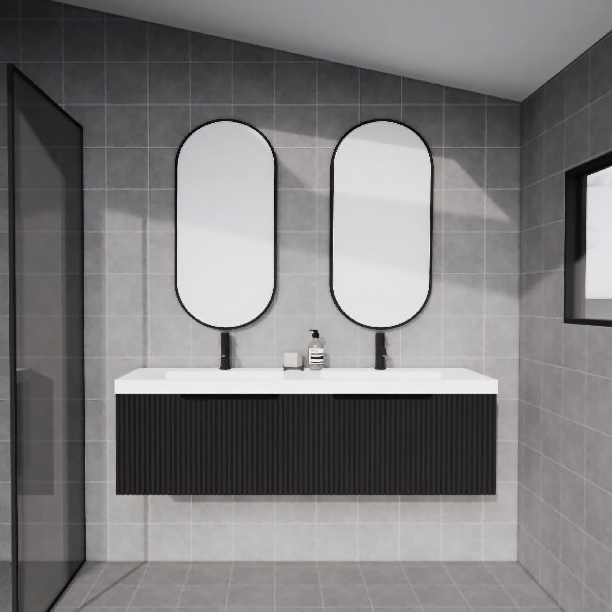 Vienna 1500mm Wall Hung Fluted Vanity Cabinet (Double Bowl) - Matte Black