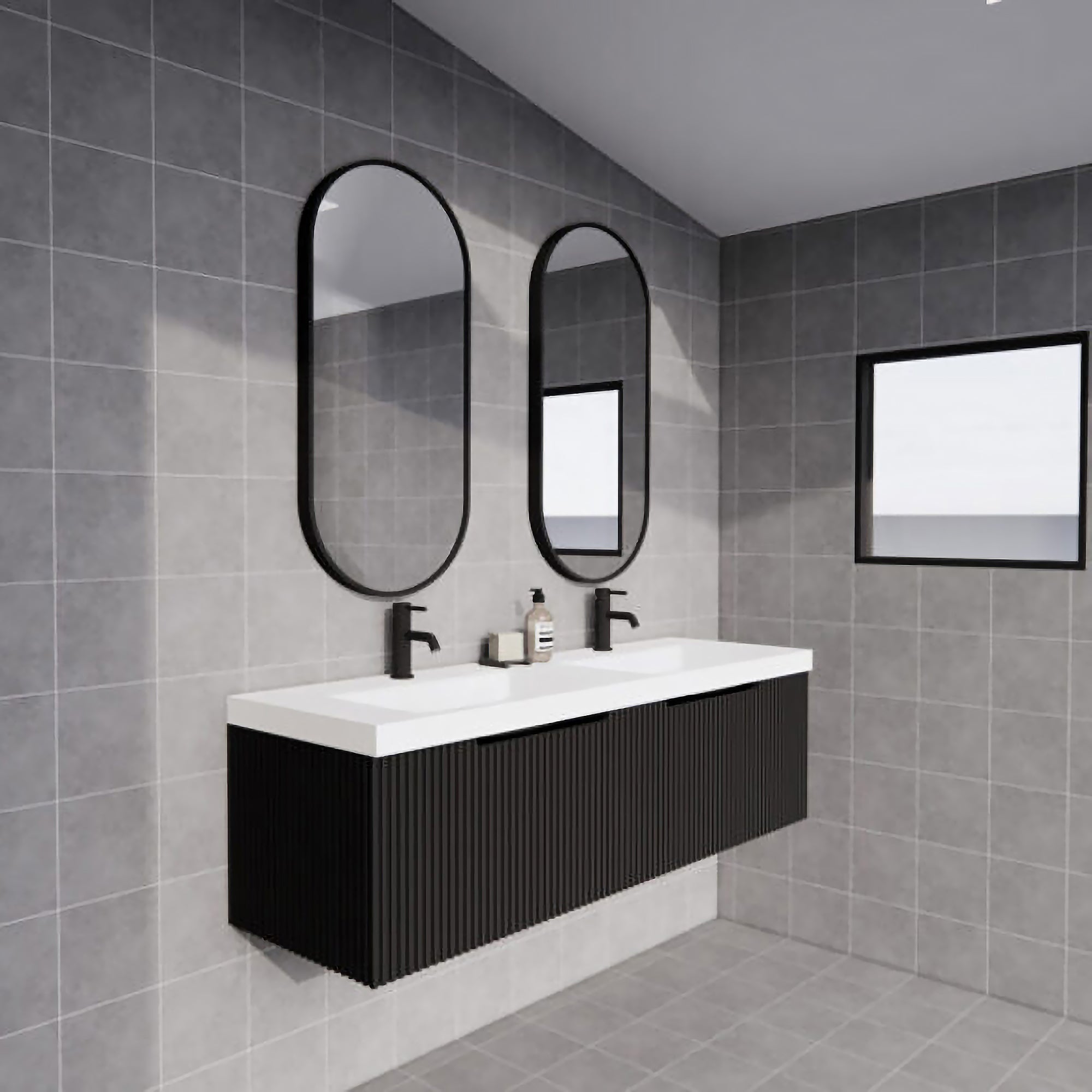 Vienna 1500mm Wall Hung Fluted Vanity Cabinet (Double Bowl) - Matte Black