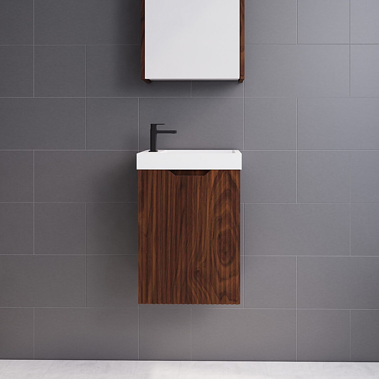 Vienna 450mm Wall Hung Vanity with Polymarble Top - Brown Oak
