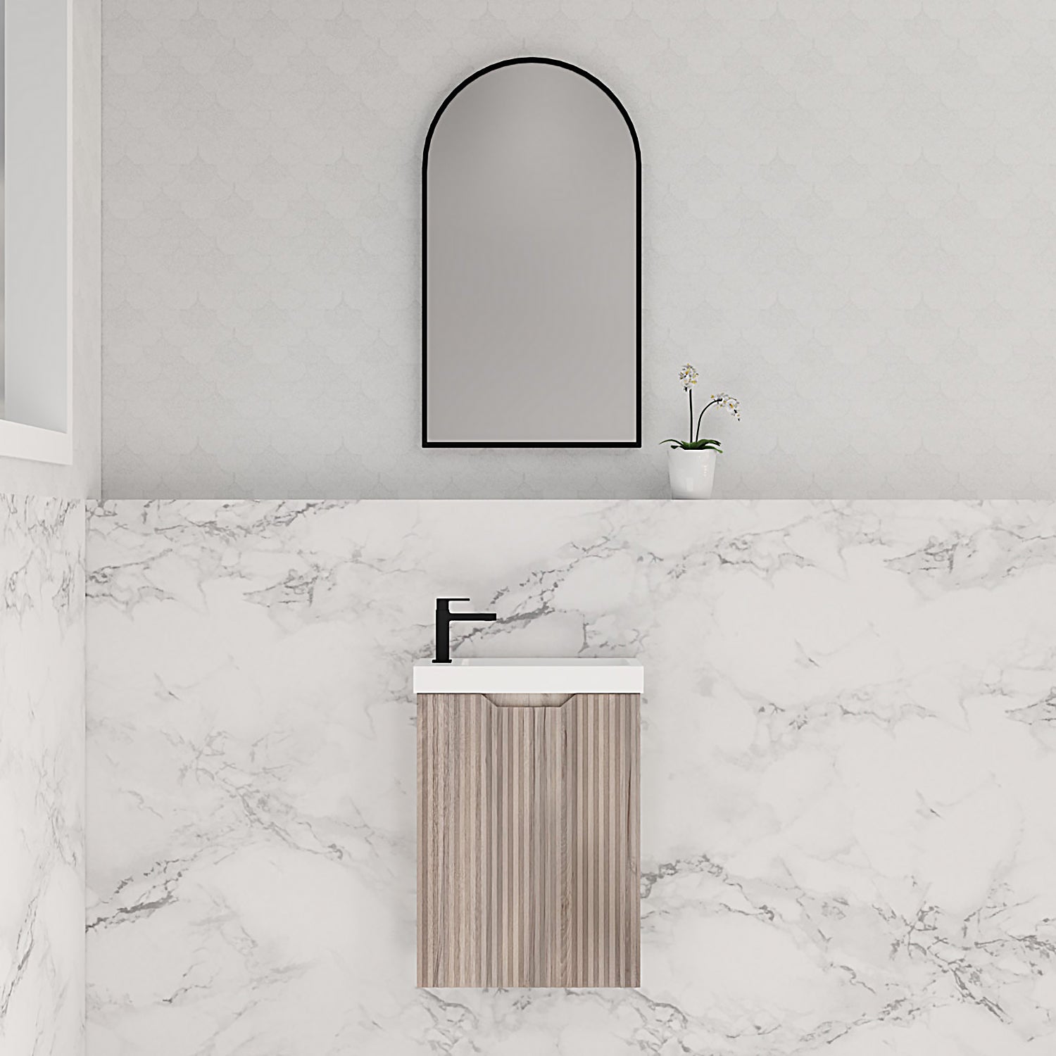 Vienna 450mm Wall Hung Vanity with Polymarble Top - White Oak