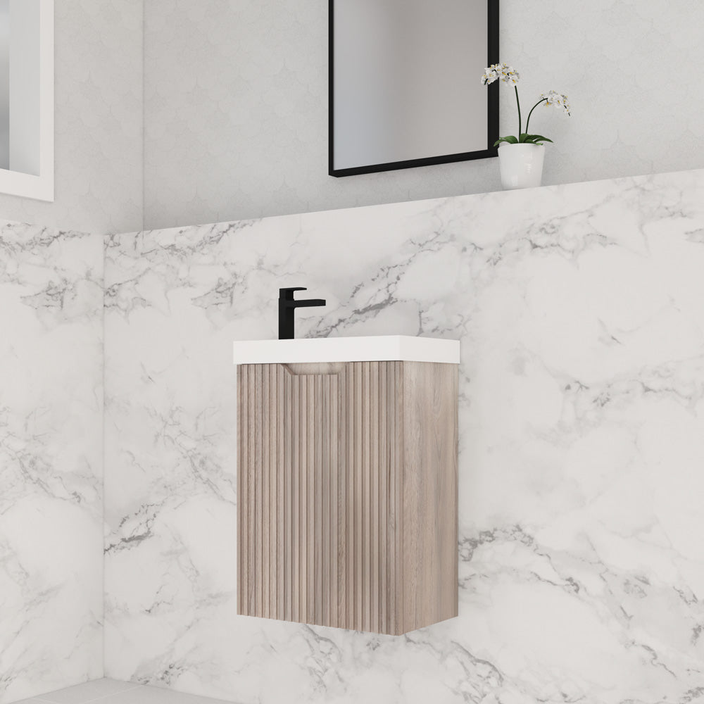 Vienna 450mm Wall Hung Vanity with Polymarble Top - White Oak