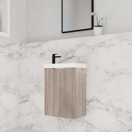 Vienna 450mm Wall Hung Vanity with Polymarble Top - White Oak