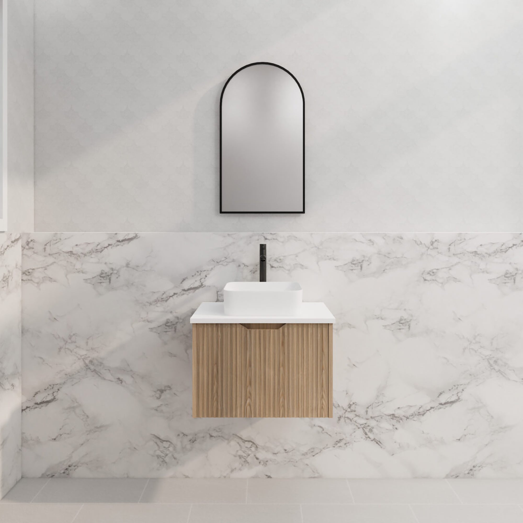 Vienna 600mm Wall Hung Fluted Vanity Cabinet - American Oak