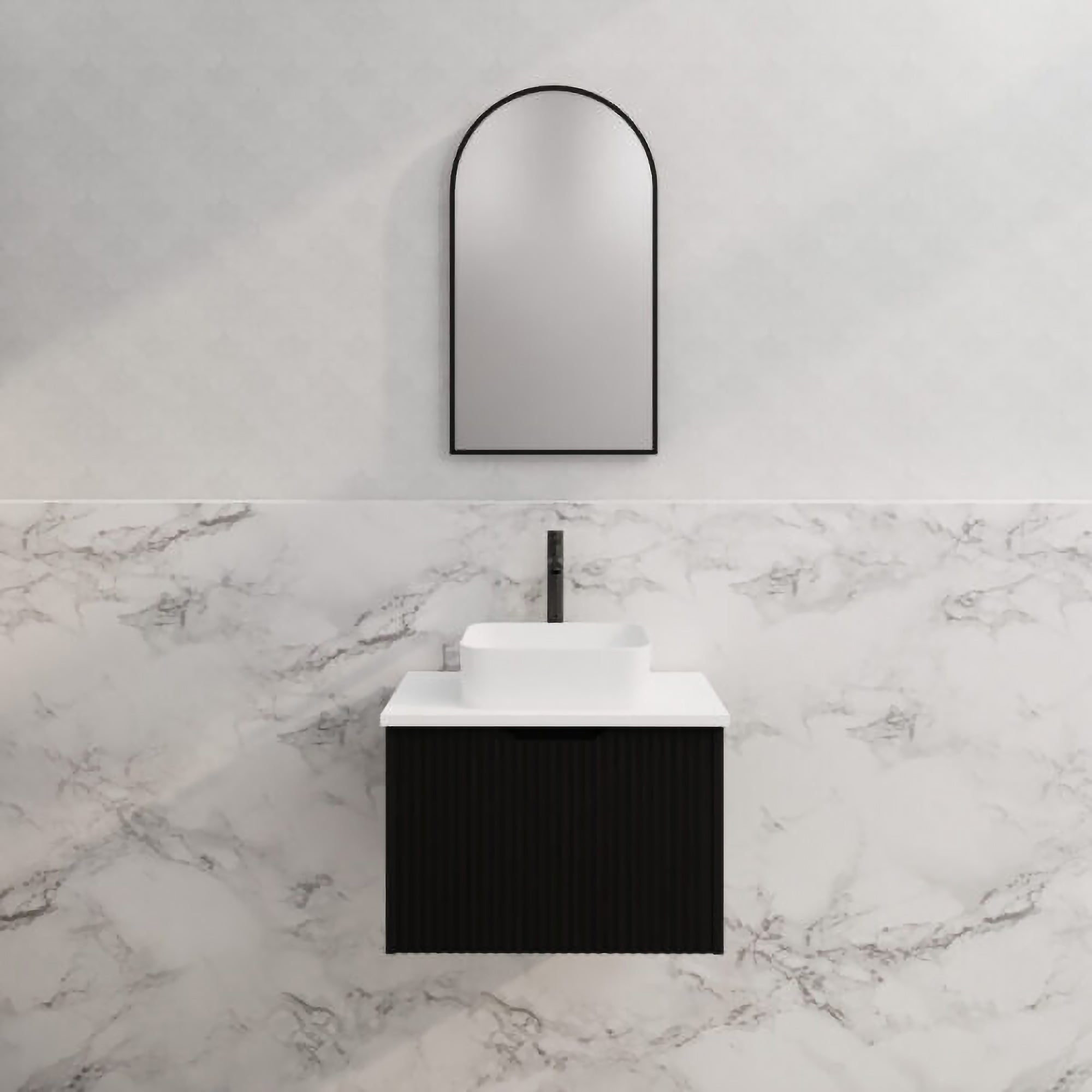 Vienna 600mm Wall Hung Fluted Vanity Cabinet - Matte Black