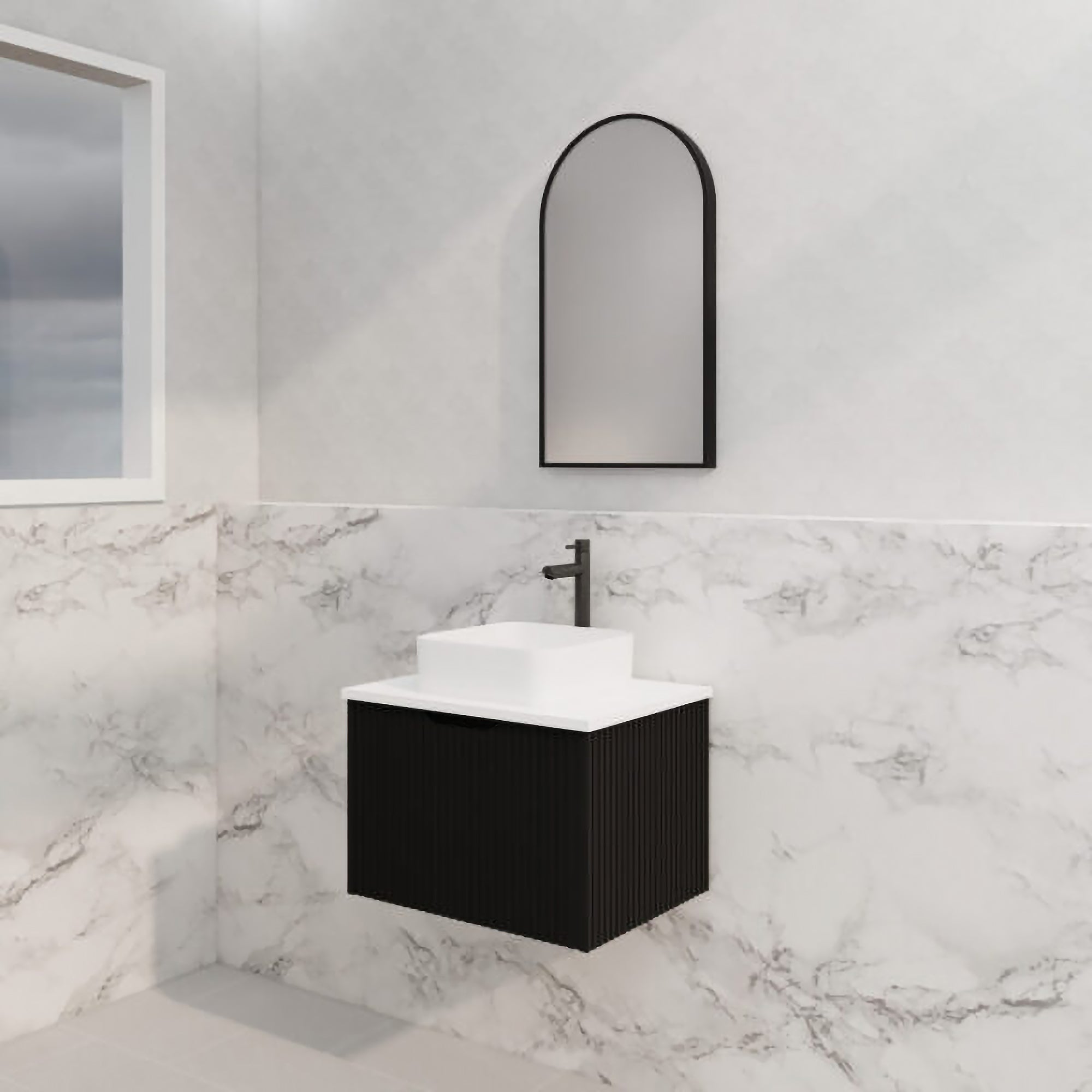 Vienna 600mm Wall Hung Fluted Vanity Cabinet - Matte Black