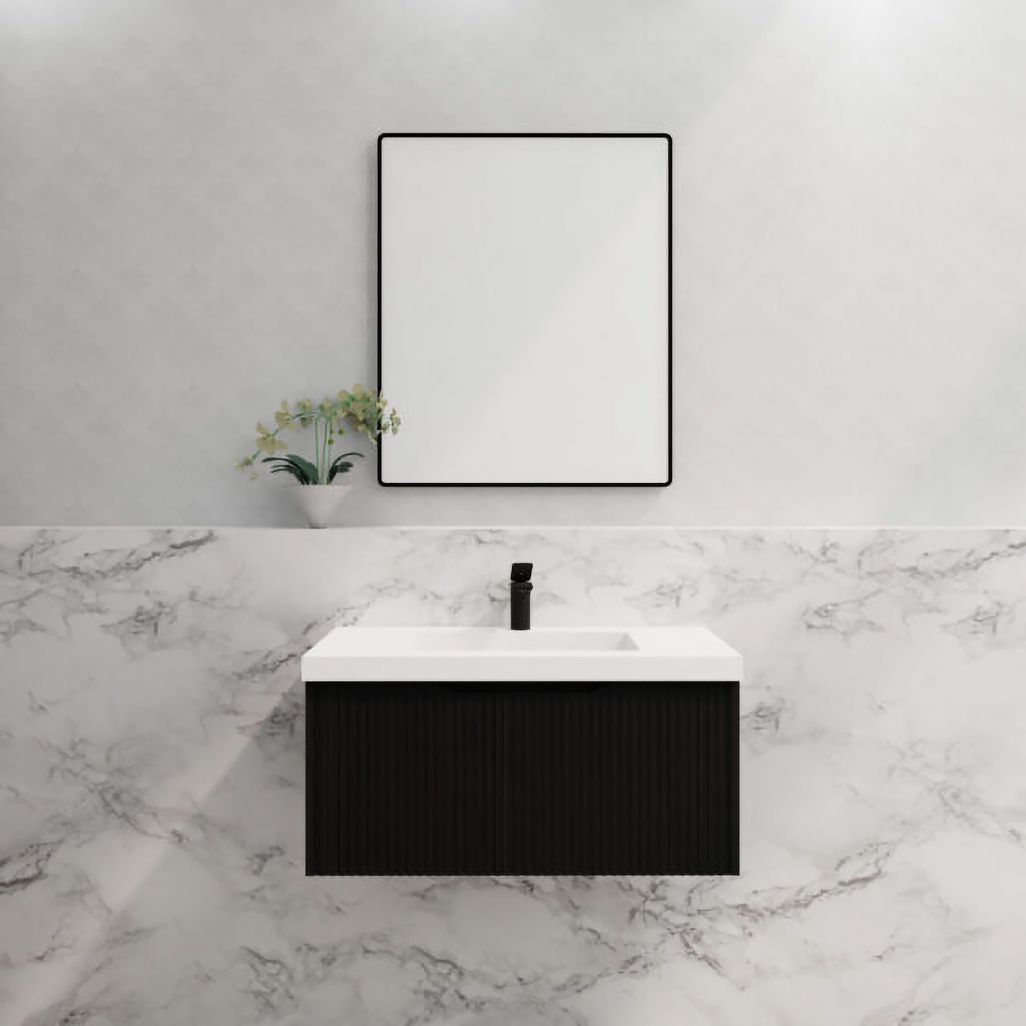 Vienna 900mm Wall Hung Fluted Vanity Cabinet - Matte Black