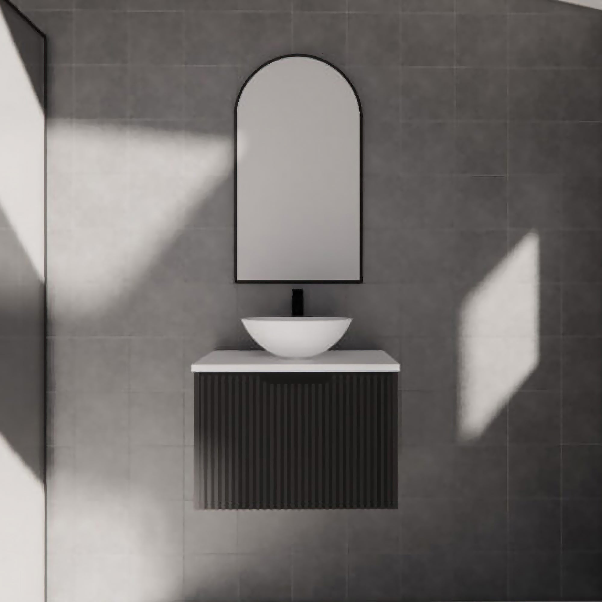 Vienna 600mm Wall Hung Fluted Vanity Cabinet - Matte Black