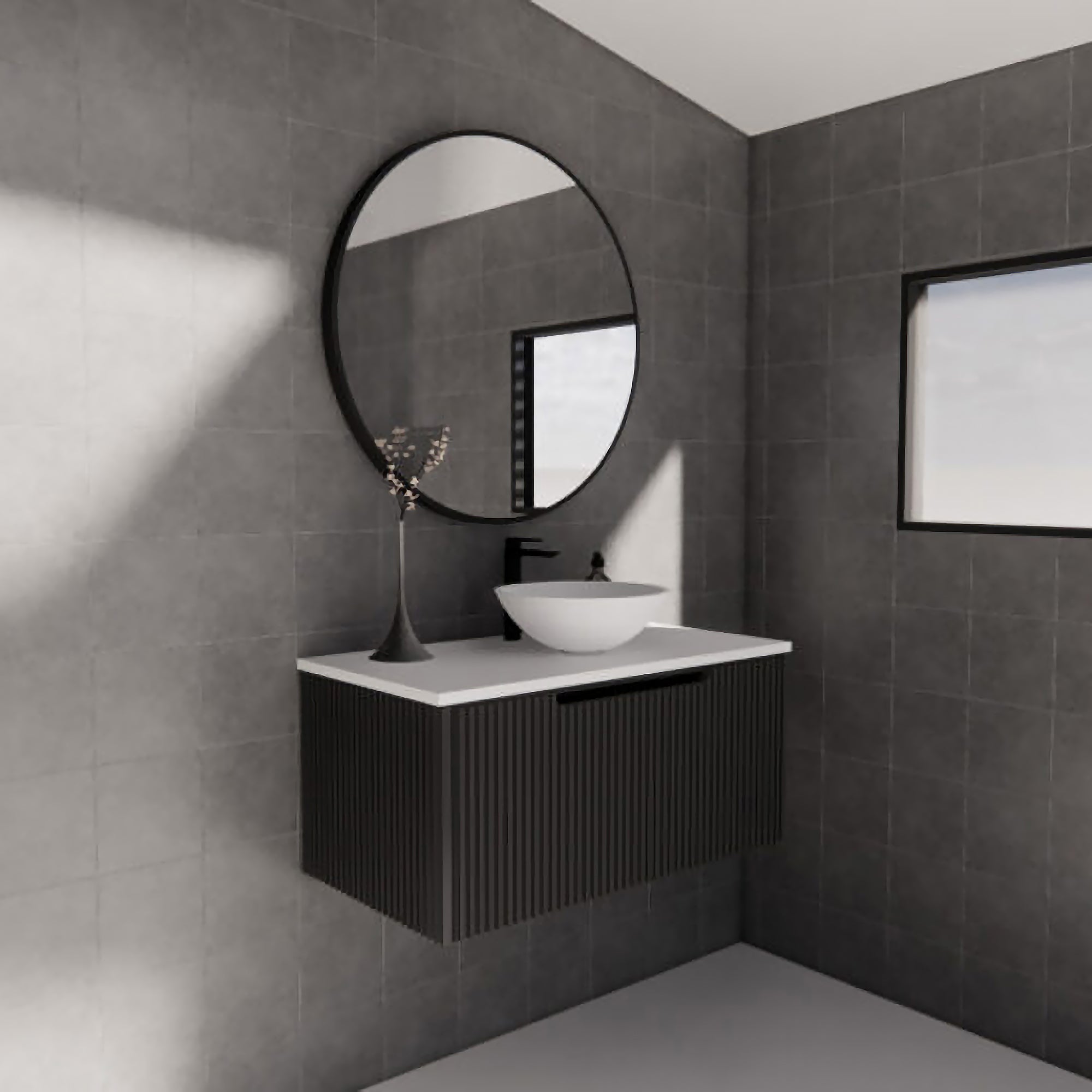 Vienna 900mm Wall Hung Fluted Vanity Cabinet - Matte Black