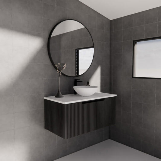 Vienna 900mm Wall Hung Fluted Vanity Cabinet - Matte Black