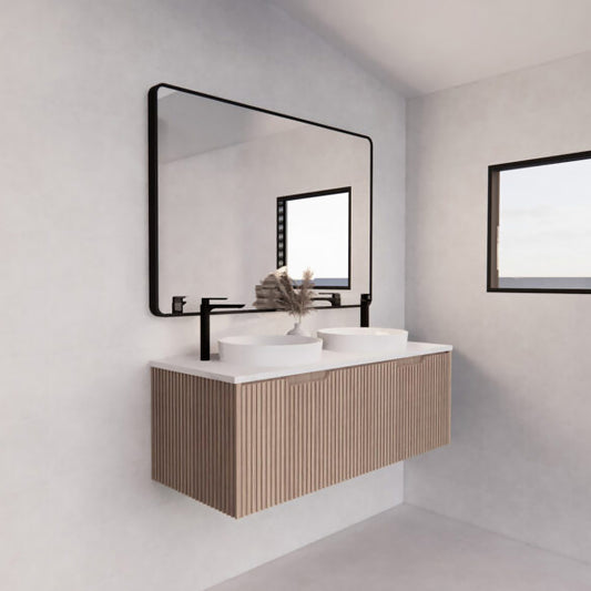 Vienna 1200mm Wall Hung Fluted Vanity Cabinet (Double Bowl) - American Oak