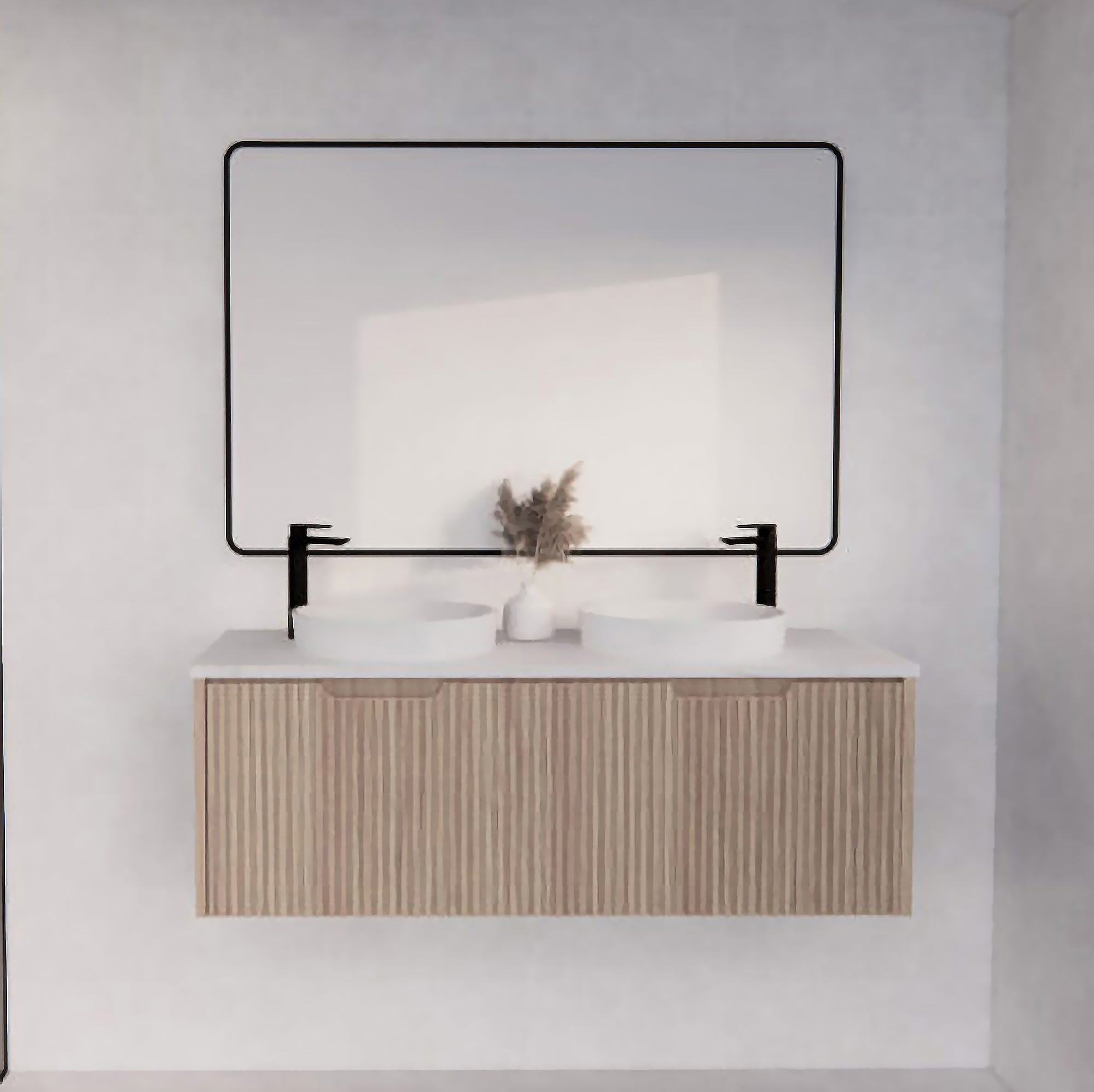 Vienna 1200mm Wall Hung Fluted Vanity Cabinet (Double Bowl) - American Oak