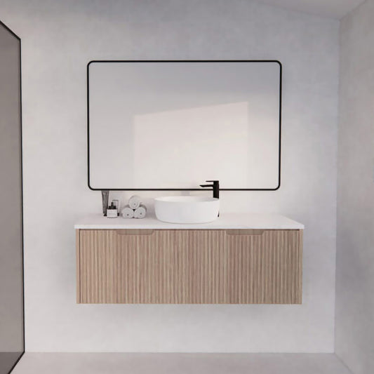 Vienna 1500mm Wall Hung Fluted Vanity Cabinet - American Oak