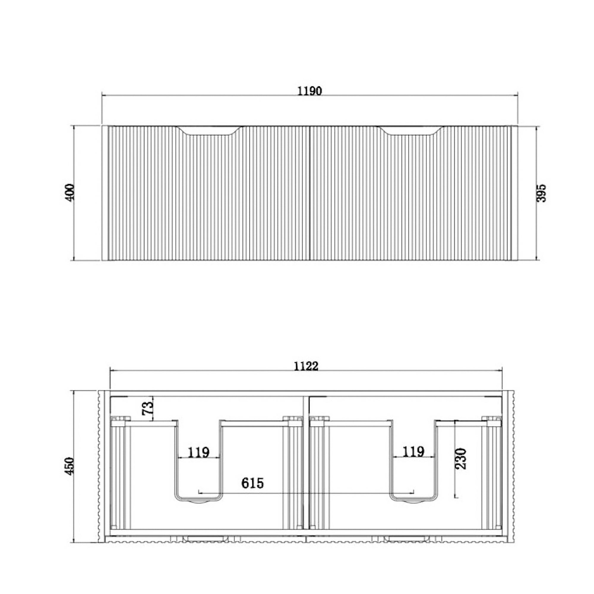 Vienna 1200mm Wall Hung Fluted Vanity Cabinet (Double Bowl) - Matte White