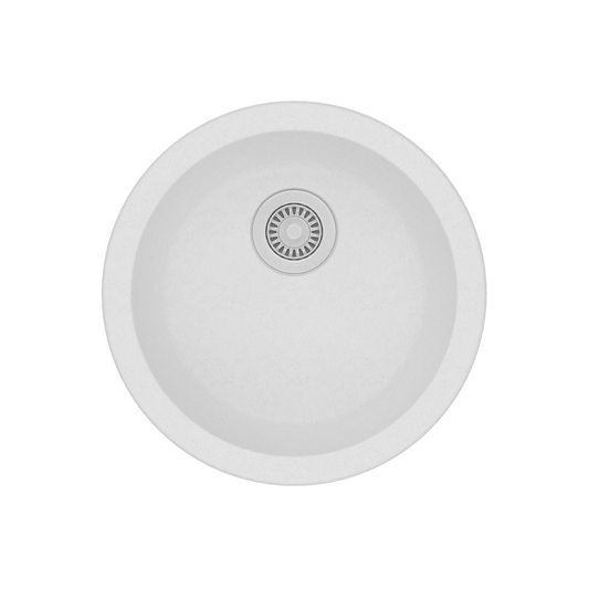 Granite Arete Stone Round Single Bowl Kitchen Sink 460mm - White