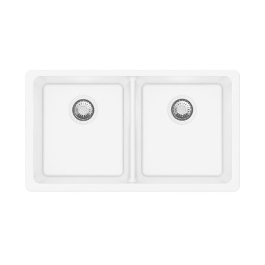 Granite Arete Stone Double Bowl Kitchen Sink 838x476x241mm - White