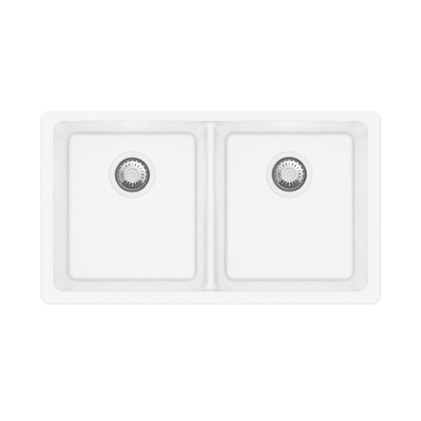 Granite Arete Stone Double Bowl Kitchen Sink 838x476x241mm - White