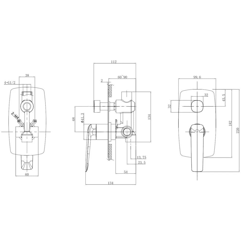 Wall Mixer Tap with Diverter - Chrome | BELLINO