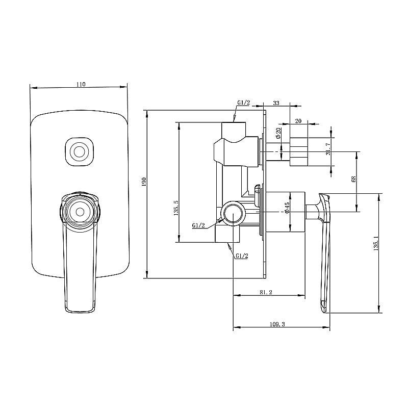Wall Mixer Tap with Diverter - Black and Chrome | ESPERIA