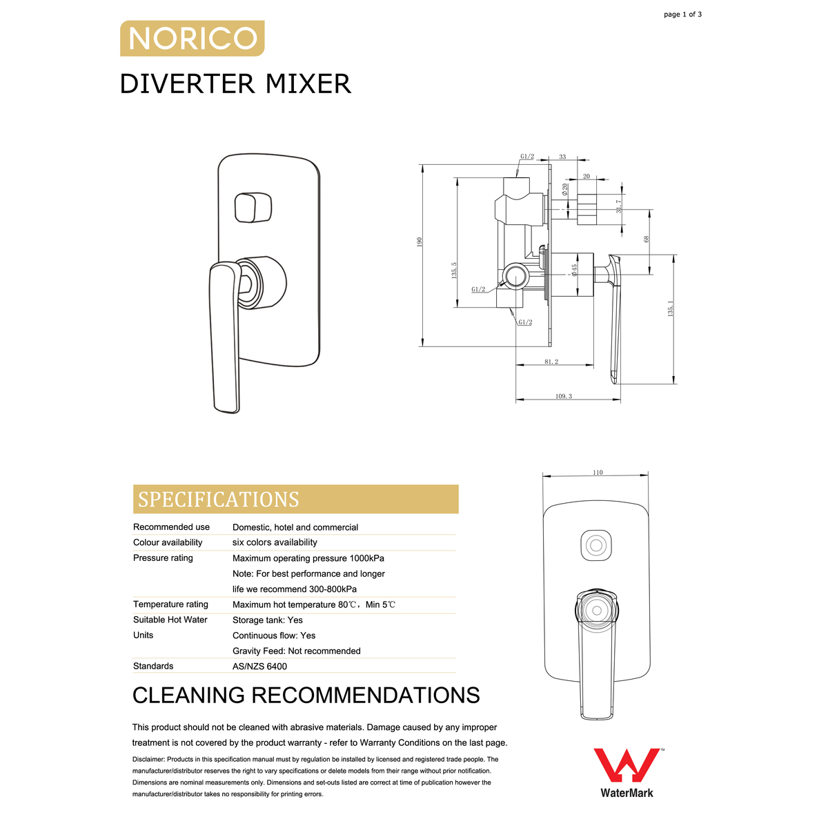 Wall Mixer Tap with Diverter - Black and Chrome | ESPERIA