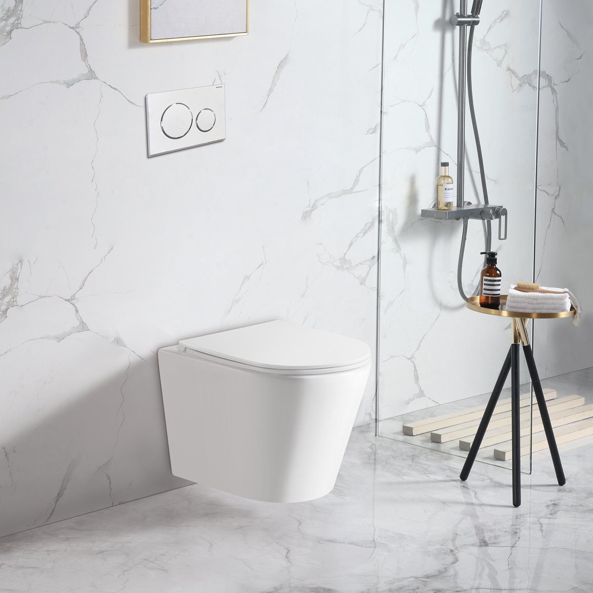 Mercio ZARA66 Wall Hung Toilet Pan with Soft Close Seat - White
