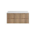 Load image into Gallery viewer, Upgrade your bathroom with the Bali 1200mm Wall Hung Vanity. American Oak finish, fluted design, spacious storage and premium top options.-Vanity-White Carrara Stone Top-Ezymall AU

