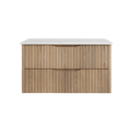 Load image into Gallery viewer, Upgrade your bathroom with the Bali 1200mm Wall Hung Vanity. American Oak finish, fluted design, spacious storage and premium top options.-Vanity-White Carrara Stone Top-Ezymall AU
