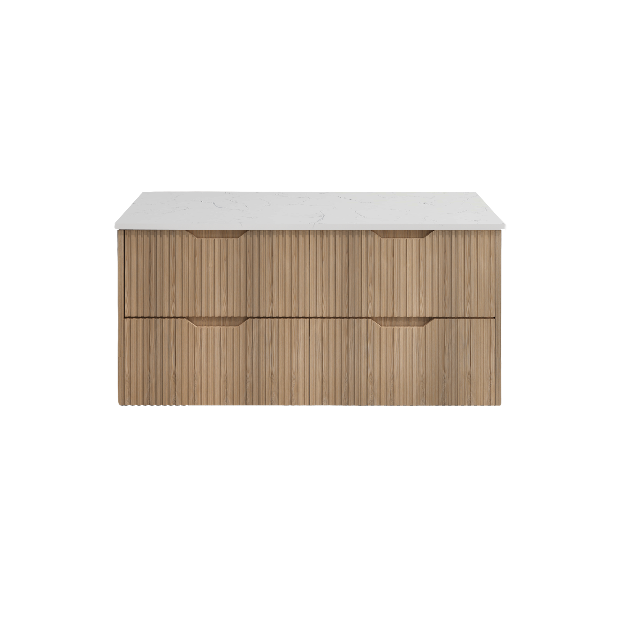 Upgrade your bathroom with the Bali 1500mm Wall Hung Vanity. American Oak finish, fluted design, spacious storage and premium top options.-Vanity-White Carrara Stone Top-Ezymall AU
