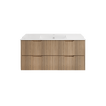 Load image into Gallery viewer, Upgrade your bathroom with the Bali 1500mm Wall Hung Vanity. American Oak finish, fluted design, spacious storage and premium top options.-Vanity-Handy Ceramic Top-Ezymall AU
