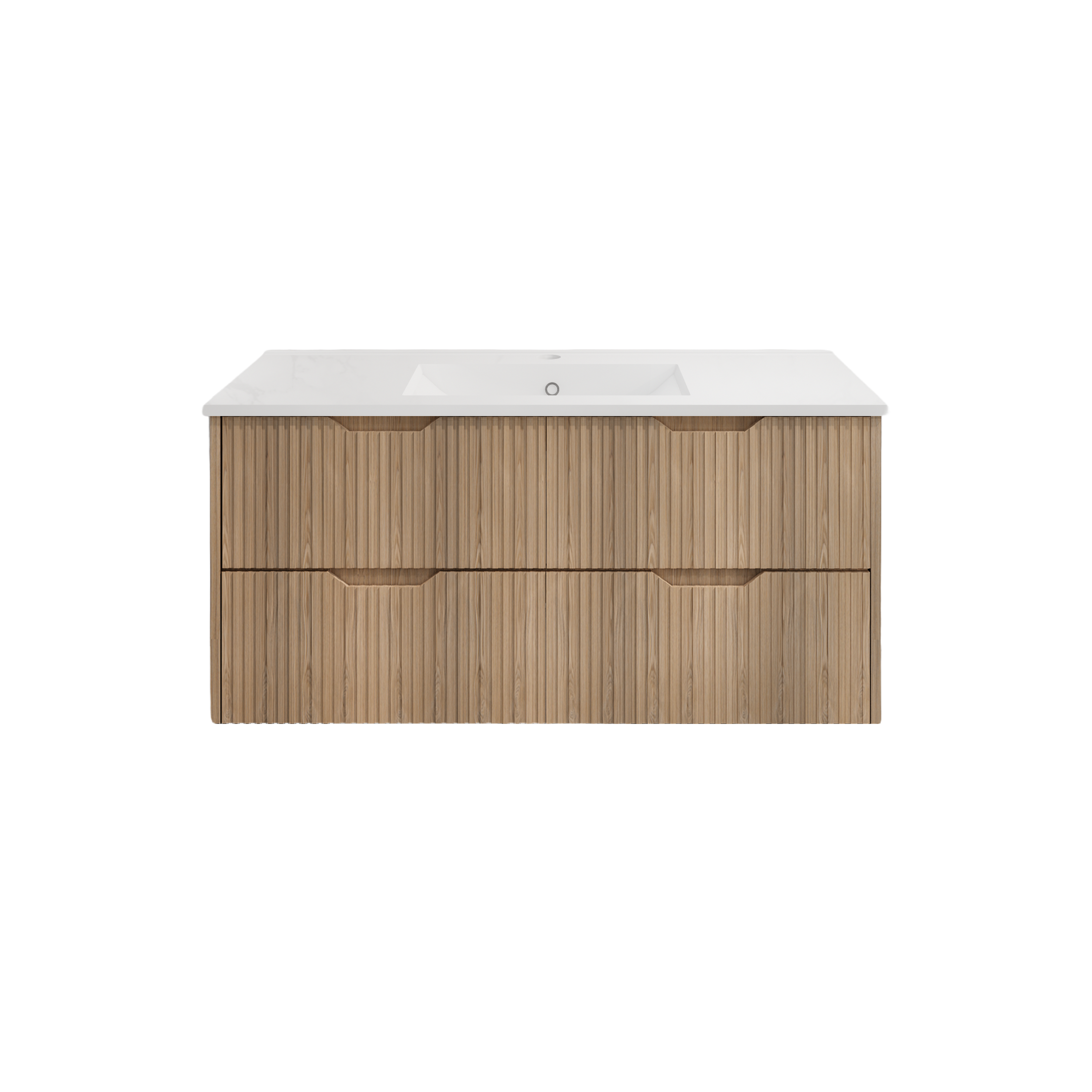 Upgrade your bathroom with the Bali 1500mm Wall Hung Vanity. American Oak finish, fluted design, spacious storage and premium top options.-Vanity-Handy Ceramic Top-Ezymall AU