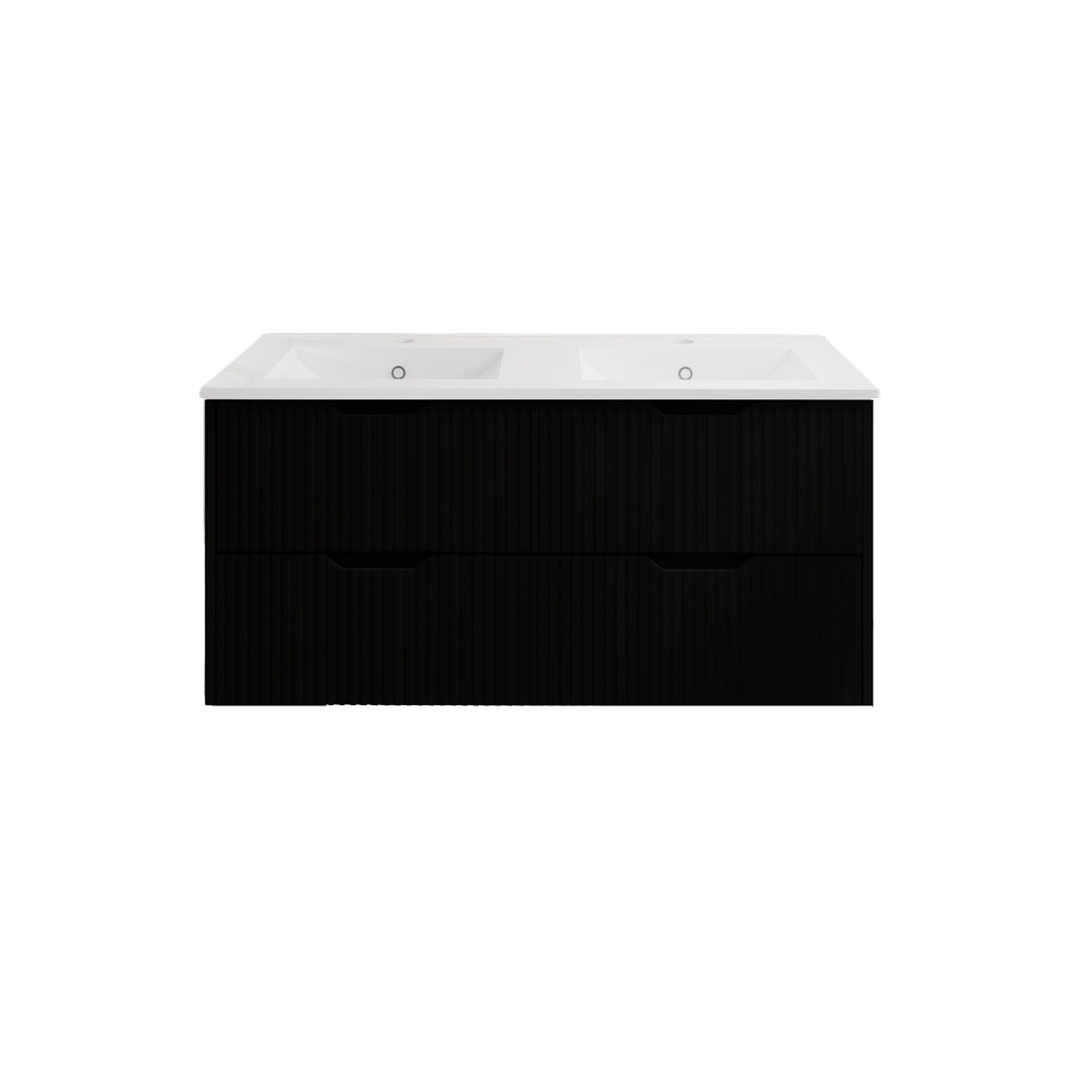 Upgrade your bathroom with the Bali 1500mm Double Bowl Vanity. Matt Black finish, fluted design and premium top options available.-Vanity-Handy Ceramic Top-Ezymall AU
