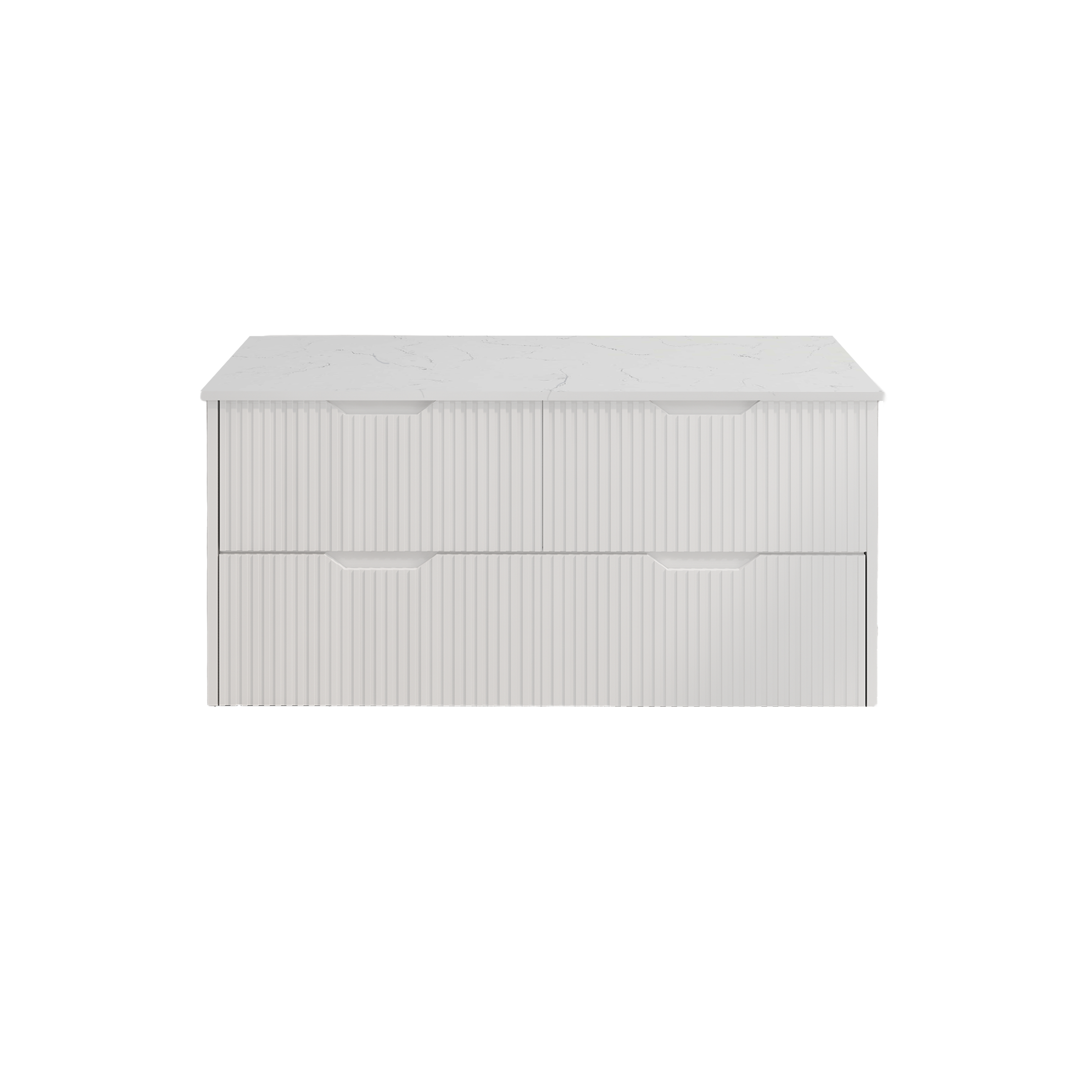 Upgrade your bathroom with the Bali 1500mm Double Bowl Wall Hung Vanity. Matt White finish, fluted design, spacious storage and premium top options.-Vanity-White Carrara Stone Top-Ezymall AU