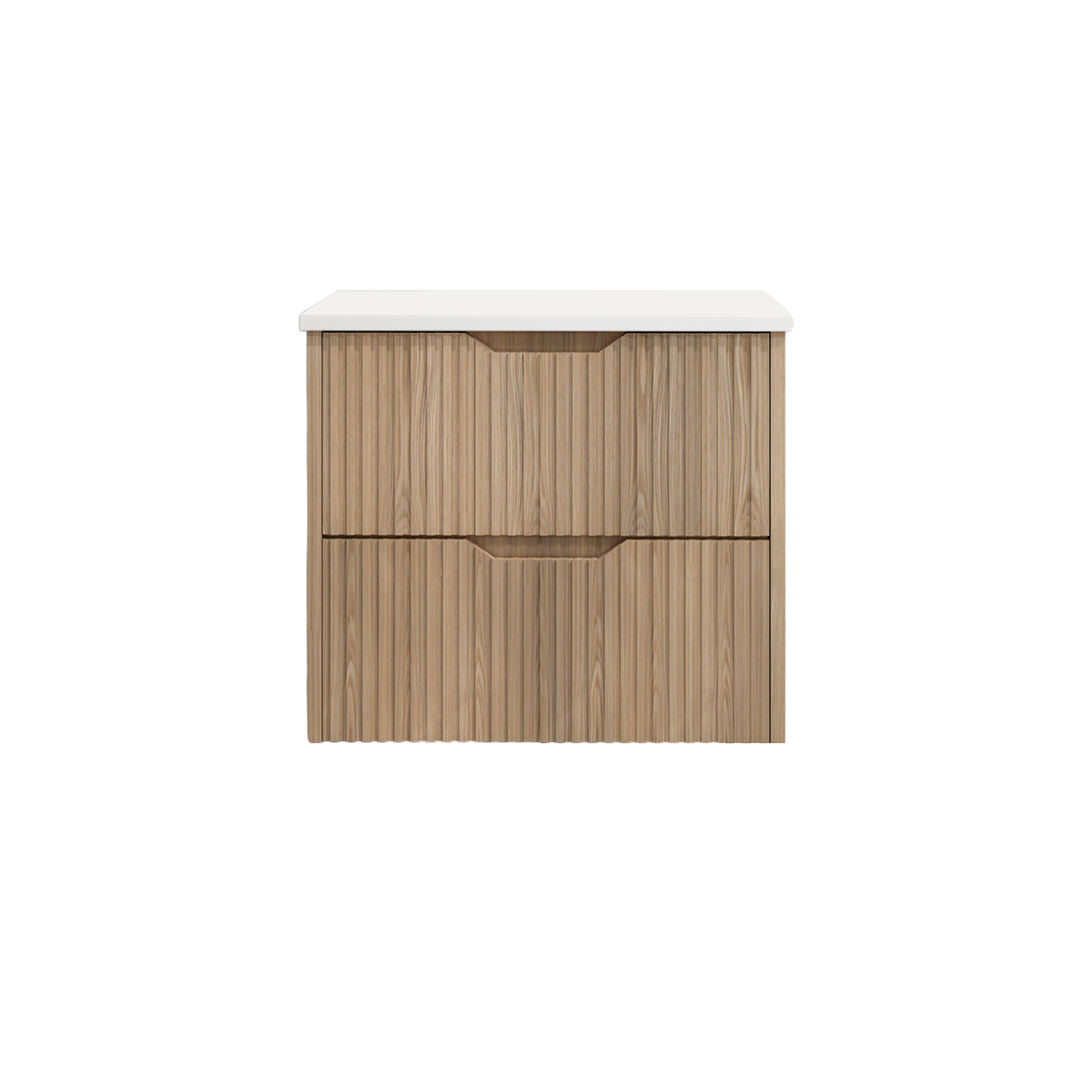 Upgrade your bathroom with the Bali 600mm Wall Hung Vanity. American Oak finish, fluted design, soft-close drawers and premium top options.-Vanity-Pure White Stone Top-Ezymall AU
