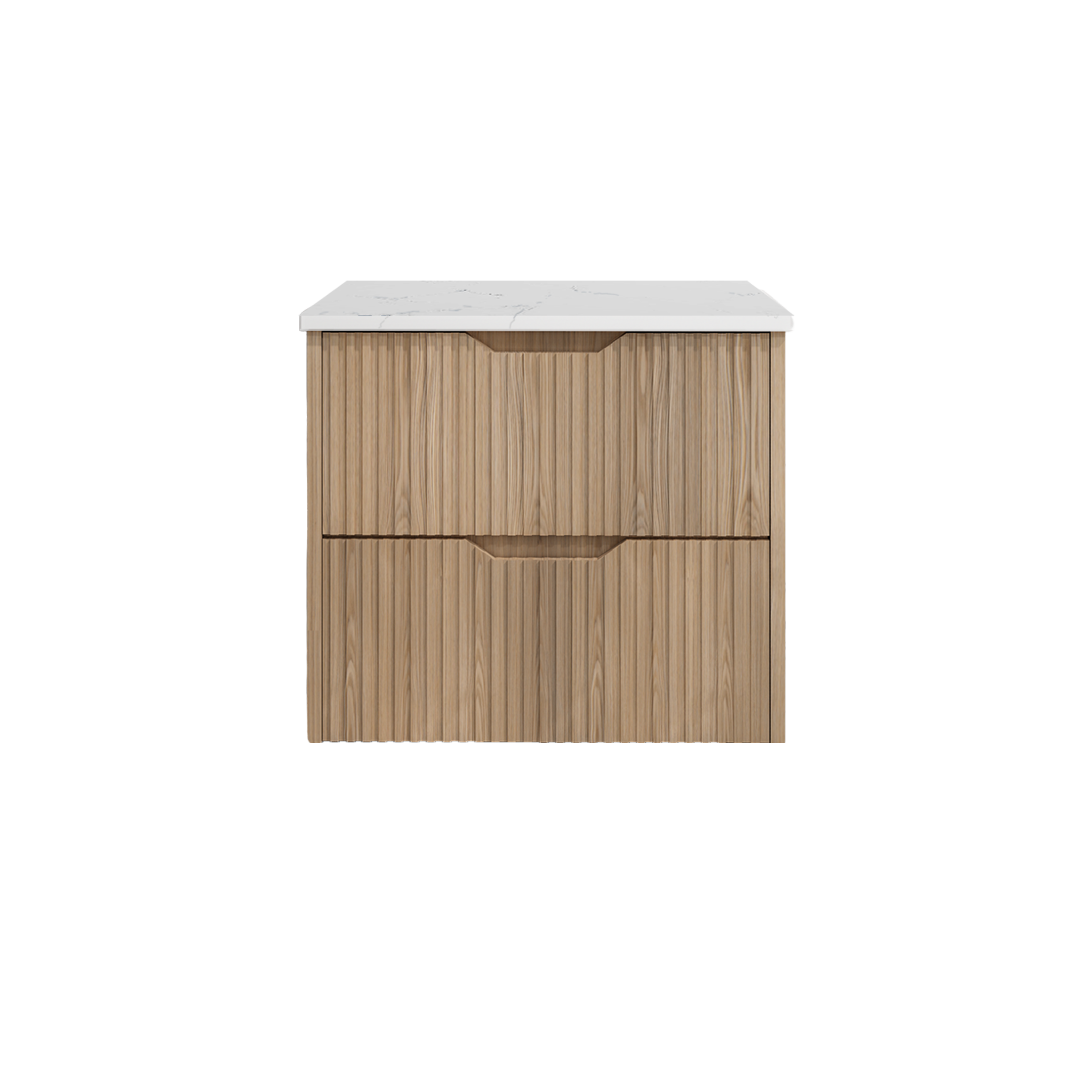 Upgrade your bathroom with the Bali 750mm Wall Hung Vanity. American Oak finish, fluted design, soft-close drawers and premium top options.-Vanity-White Carrara Stone Top-Ezymall AU