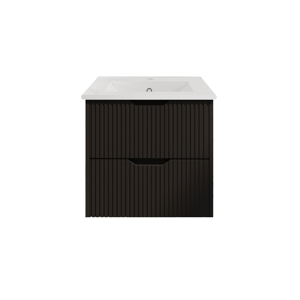 Upgrade your bathroom with the Bali 750mm Wall Hung Vanity. Matt Black finish, fluted design, soft-close drawers and premium top options.-Vanity-Handy Ceramic Top-Ezymall AU