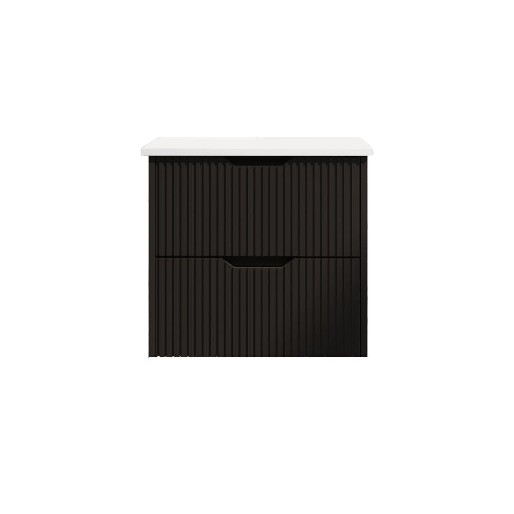 Upgrade your bathroom with the Bali 750mm Wall Hung Vanity. Matt Black finish, fluted design, soft-close drawers and premium top options.-Vanity-Pure White Stone Top-Ezymall AU