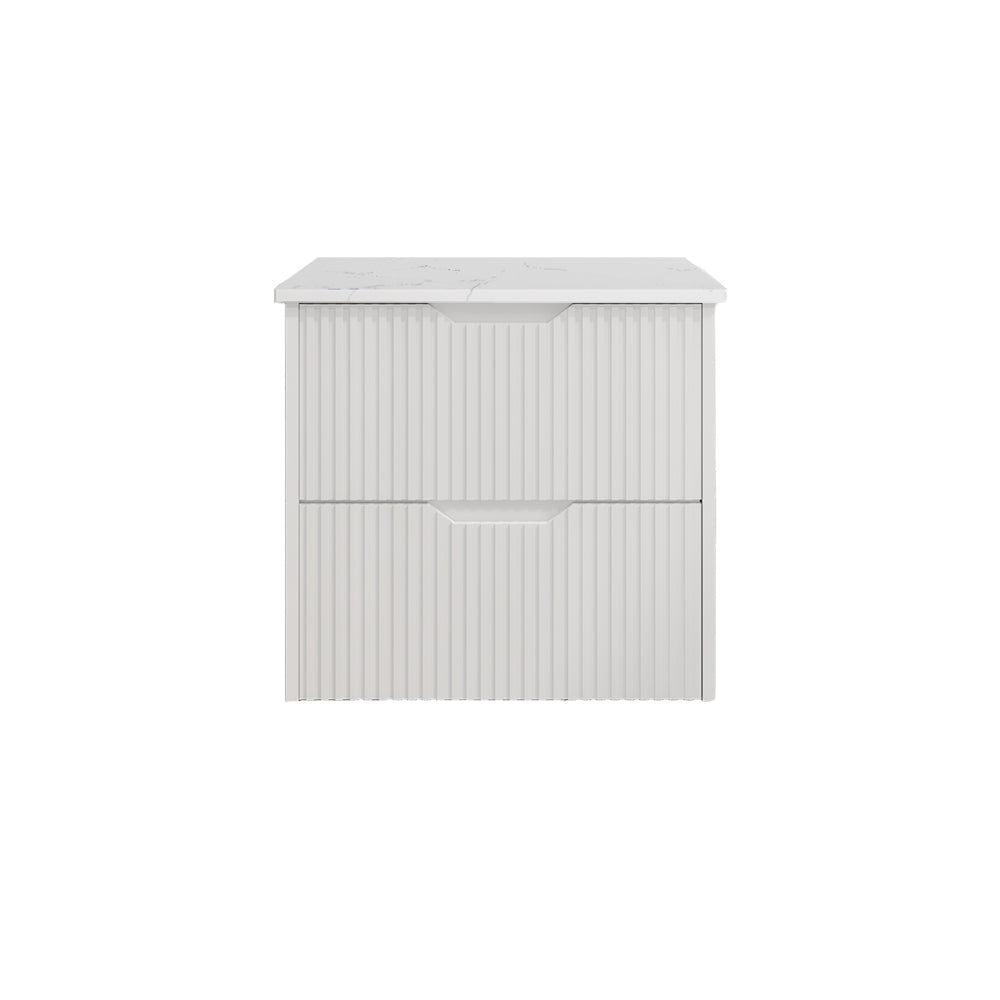 Upgrade your bathroom with the Bali 750mm Wall Hung Vanity. Matt White finish, fluted design, soft-close drawers and premium top options.-Vanity-White Carrara Stone Top-Ezymall AU