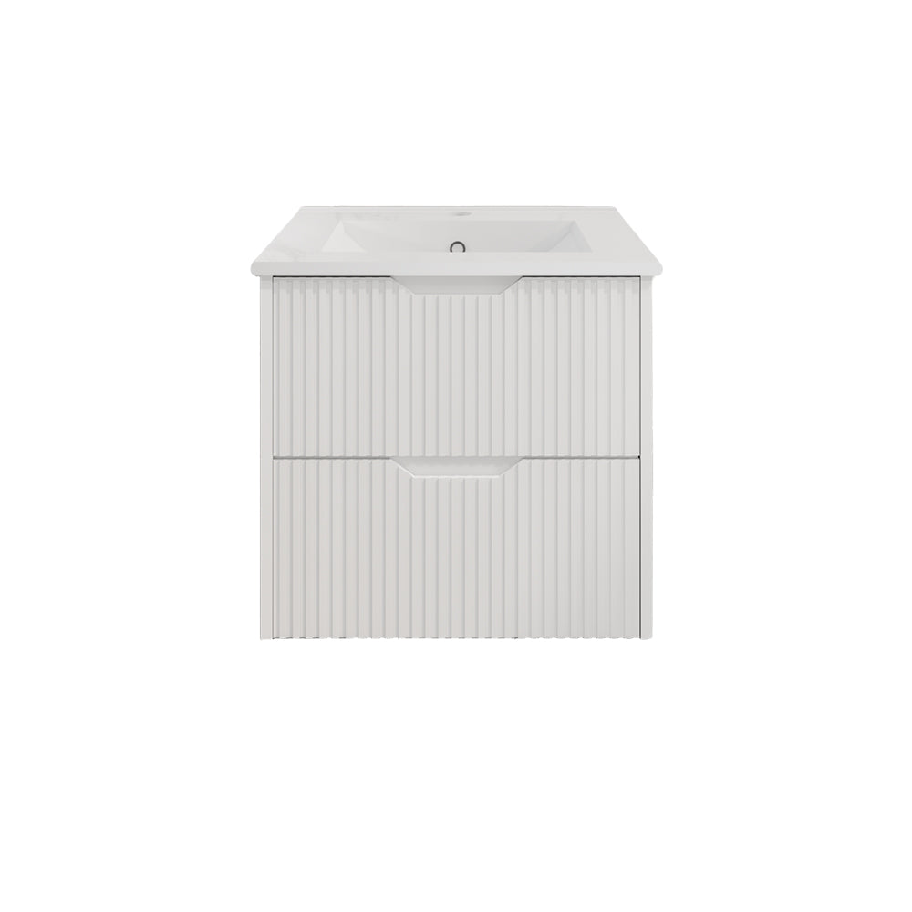 Upgrade your bathroom with the Bali 750mm Wall Hung Vanity. Matt White finish, fluted design, soft-close drawers and premium top options.-Vanity-Handy Ceramic Top-Ezymall AU