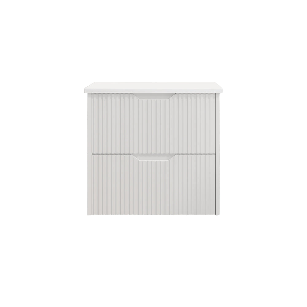 Upgrade your bathroom with the Bali 750mm Wall Hung Vanity. Matt White finish, fluted design, soft-close drawers and premium top options.-Vanity-Pure White Stone Top-Ezymall AU