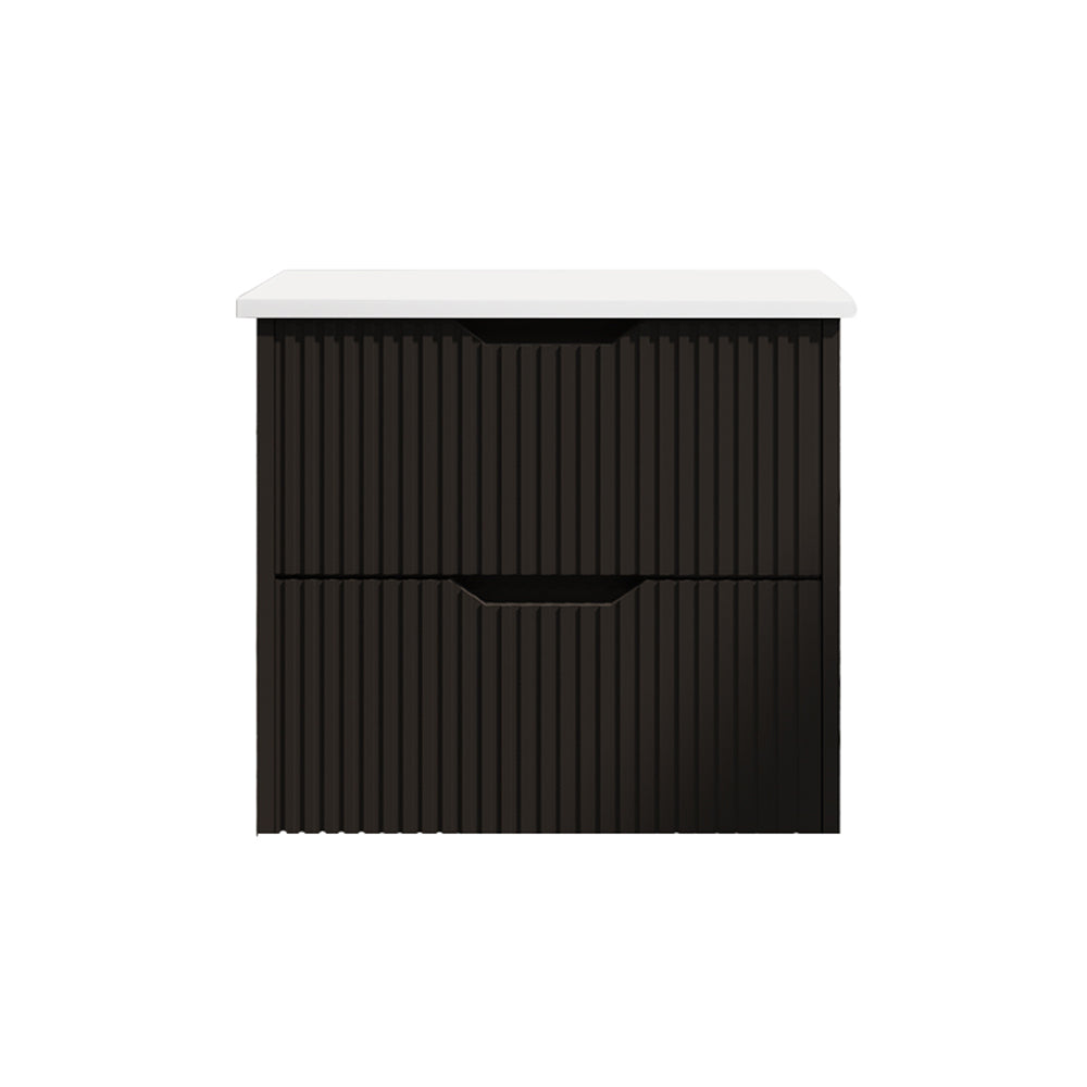 Upgrade your bathroom with the Bali 900mm Wall Hung Vanity. Matt Black finish, fluted design, soft-close drawers and premium top options.-Vanity-Pure White Stone Top-Ezymall AU