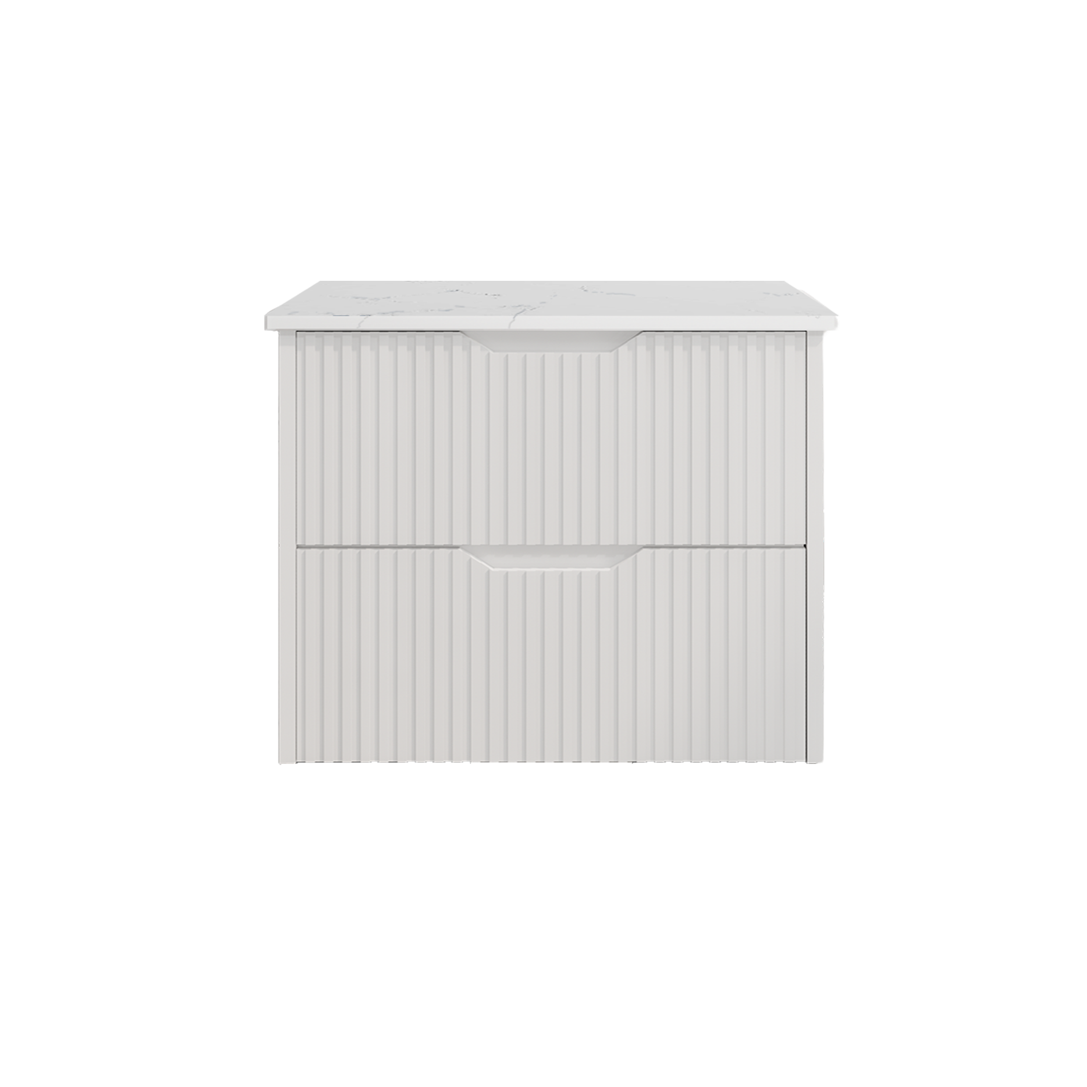 Upgrade your bathroom with the Bali 900mm Wall Hung Vanity. Matt White finish, fluted design, soft-close drawers and premium top options.-Vanity-White Carrara Stone Top-Ezymall AU