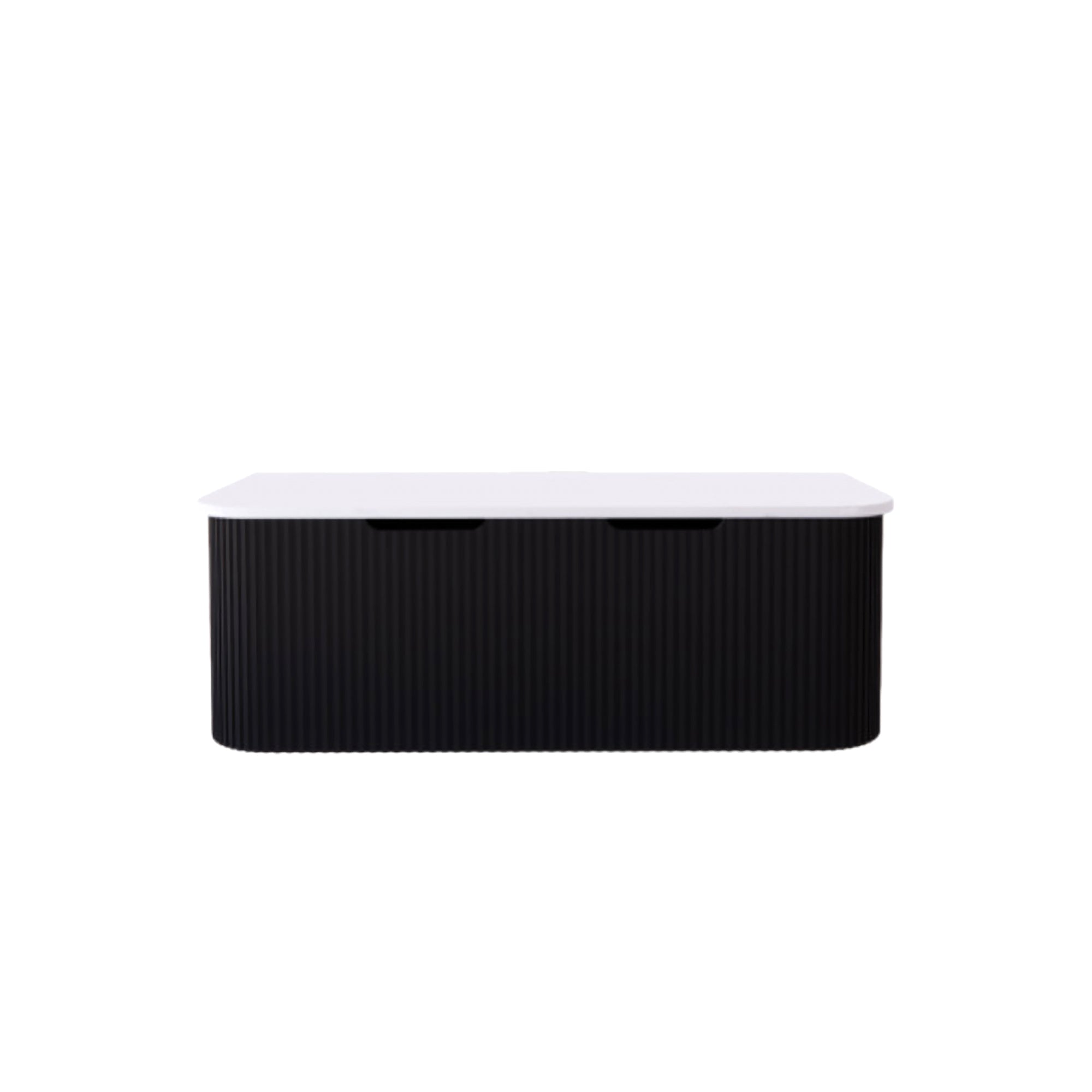 1200mm matte black fluted wall hung double bowl vanity with soft curved corners. Modern design with optional stone tops, perfect for contemporary bathrooms.-Vanity-Pure White Stone Top-Ezymall AU