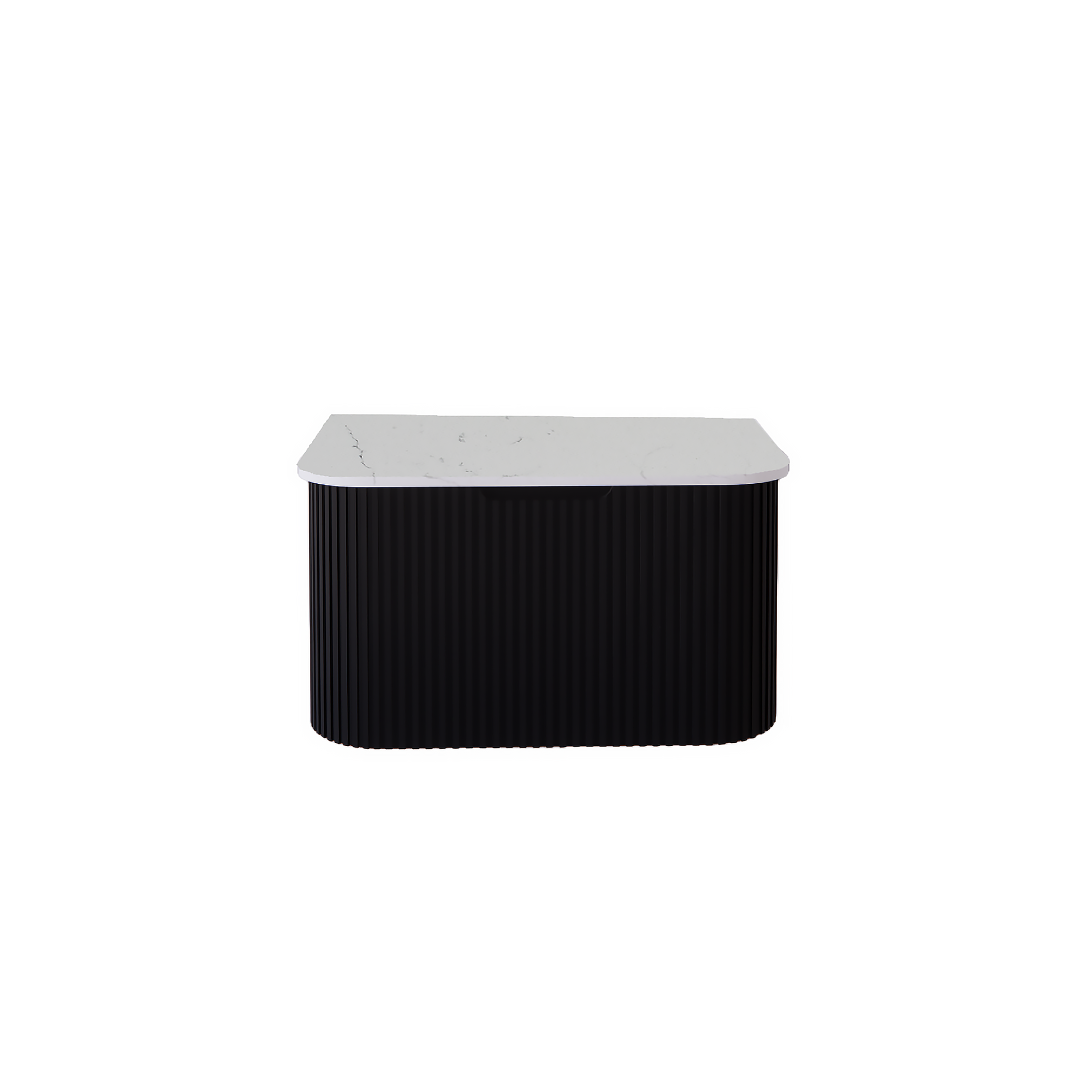 750mm matte black fluted wall hung vanity with soft curved corners. Modern design with optional stone tops, perfect for contemporary bathrooms.-Vanity-White Carrara Stone Top-Ezymall AU