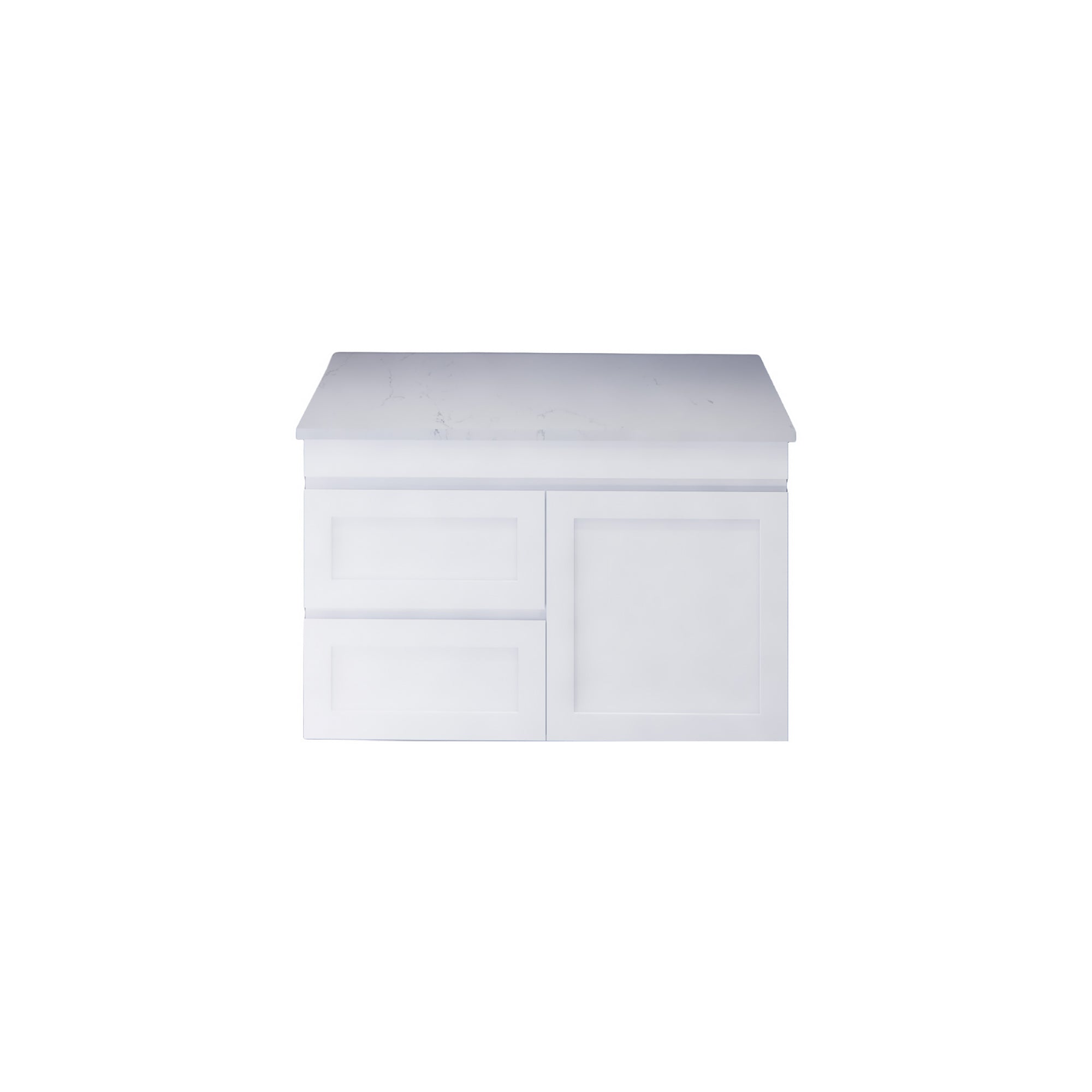 Upgrade your bathroom with the Miami 882mm Wall Hung Vanity. Fluted design, flexible storage and premium top options available.-Vanity-Left Hand Drawers-White Carrara Stone Top-Ezymall AU