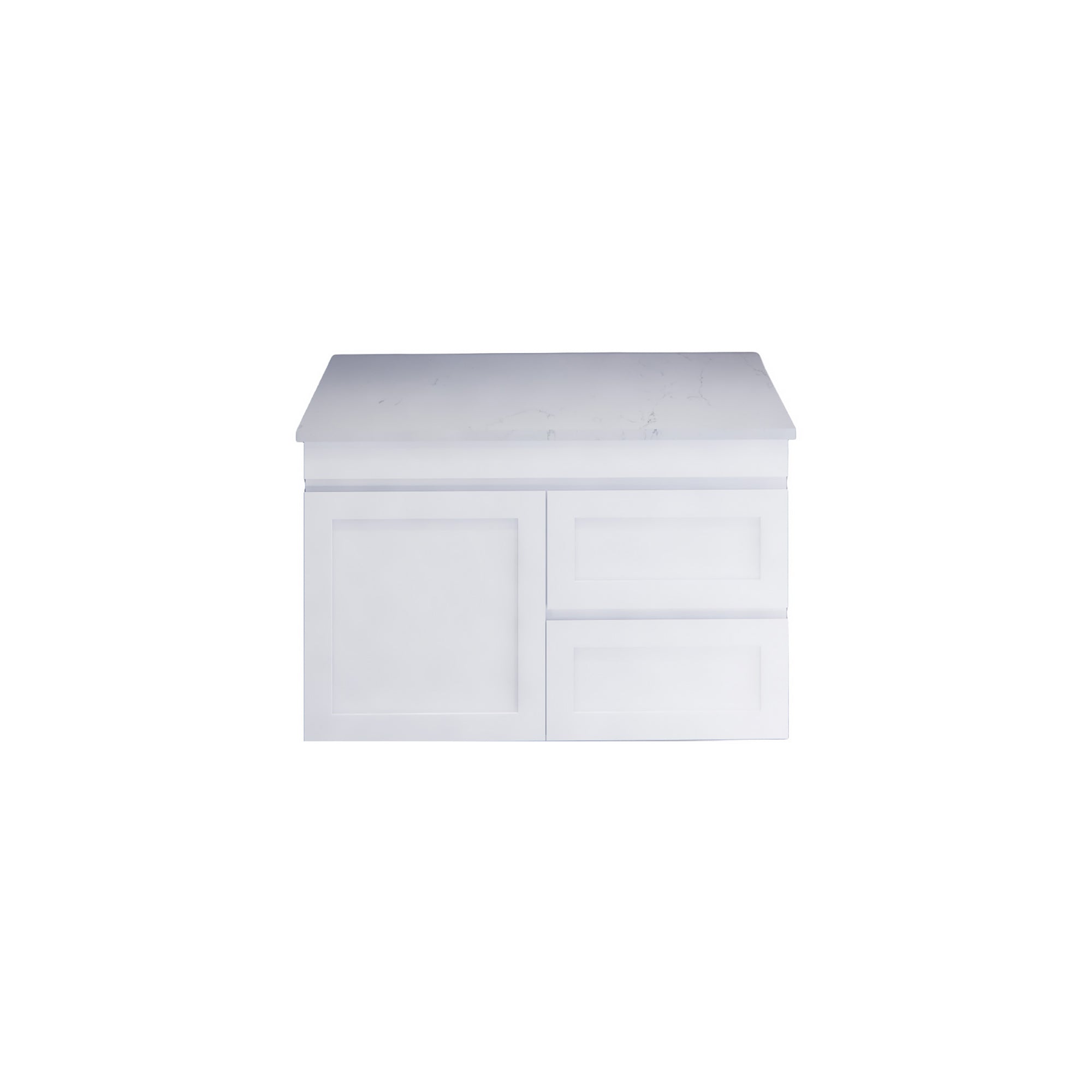 Upgrade your bathroom with the Miami 882mm Wall Hung Vanity. Fluted design, flexible storage and premium top options available.-Vanity-Right Hand Drawers-White Carrara Stone Top-Ezymall AU
