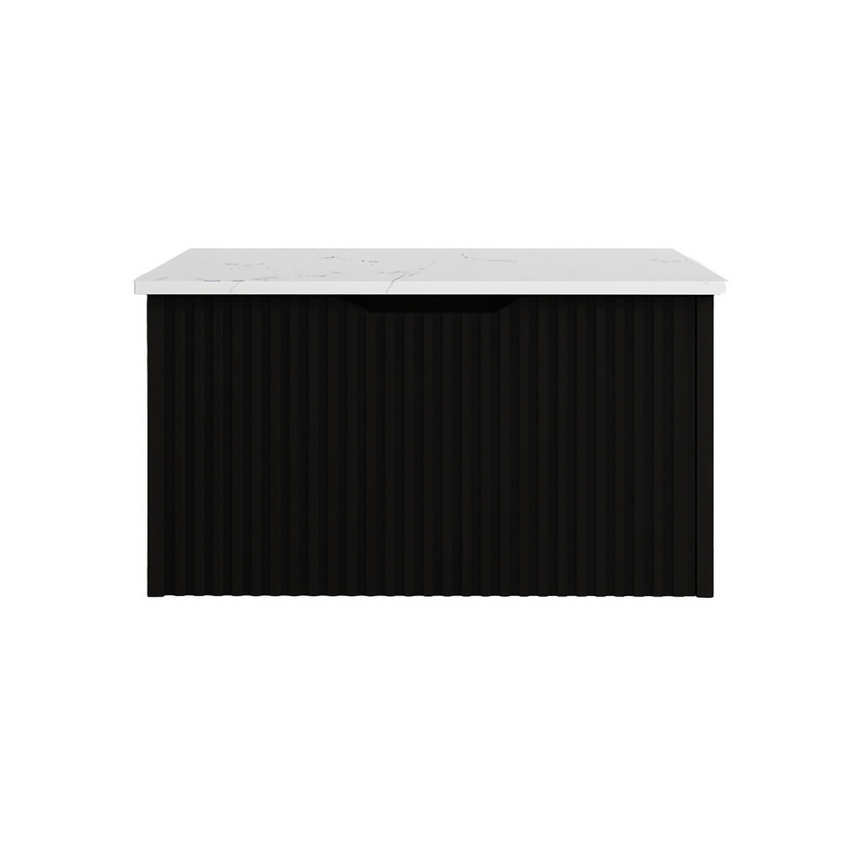 Vienna 900mm Wall Hung Fluted Vanity Cabinet – Matte Black – white carrara stone top