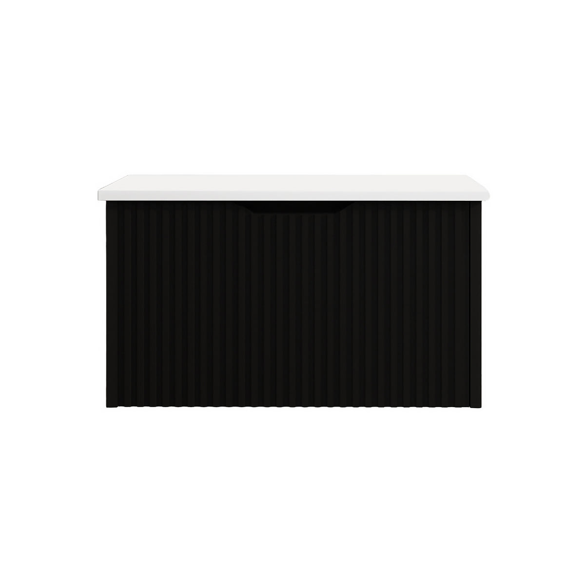 Vienna 900mm Wall Hung Fluted Vanity Cabinet – Matte Black – pure white stone top