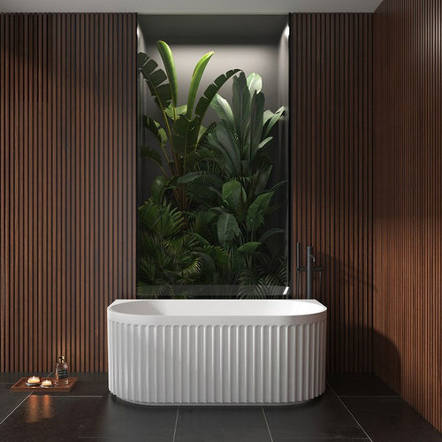 Aquaperla 1500mm Fluted Back-to-Wall Bathtub - Matte White