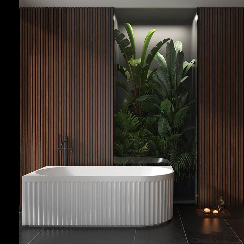 Space-saving 1500mm left corner bathtub in matte white. Premium acrylic construction with pop-up waste, durable finish and modern design.-Bathtub-Ezymall AU