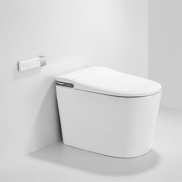 Experience modern bathroom luxury with the Aquaperla K69 Smart Toilet Suite featuring an integrated bidet, heated seat, warm air dryer, auto flush, and intelligent sensor operation.-Toilet Suite-Ezymall AU